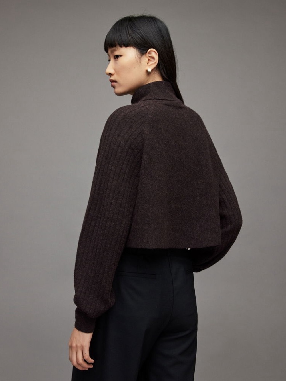 NWT $329 ALL SAINTS Margot Jumper Wool Blend Cropped Sweater, Bitter Brown - Picture 8 of 16